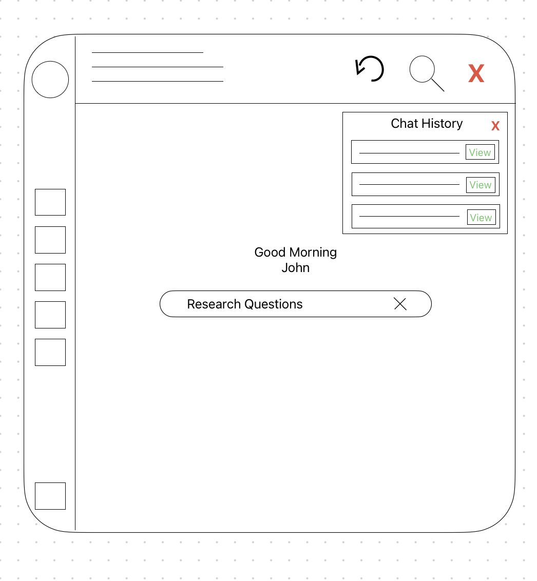 Chat history opens from its own icon beside the search bar